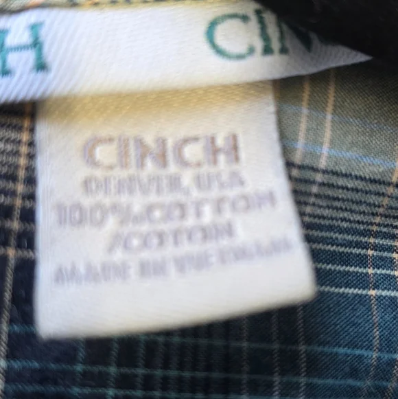 Cinch Medium 100% Cotton Plaid Button Down Shirt Green Teal Western Rodeo Ranch - Picture 4 of 5